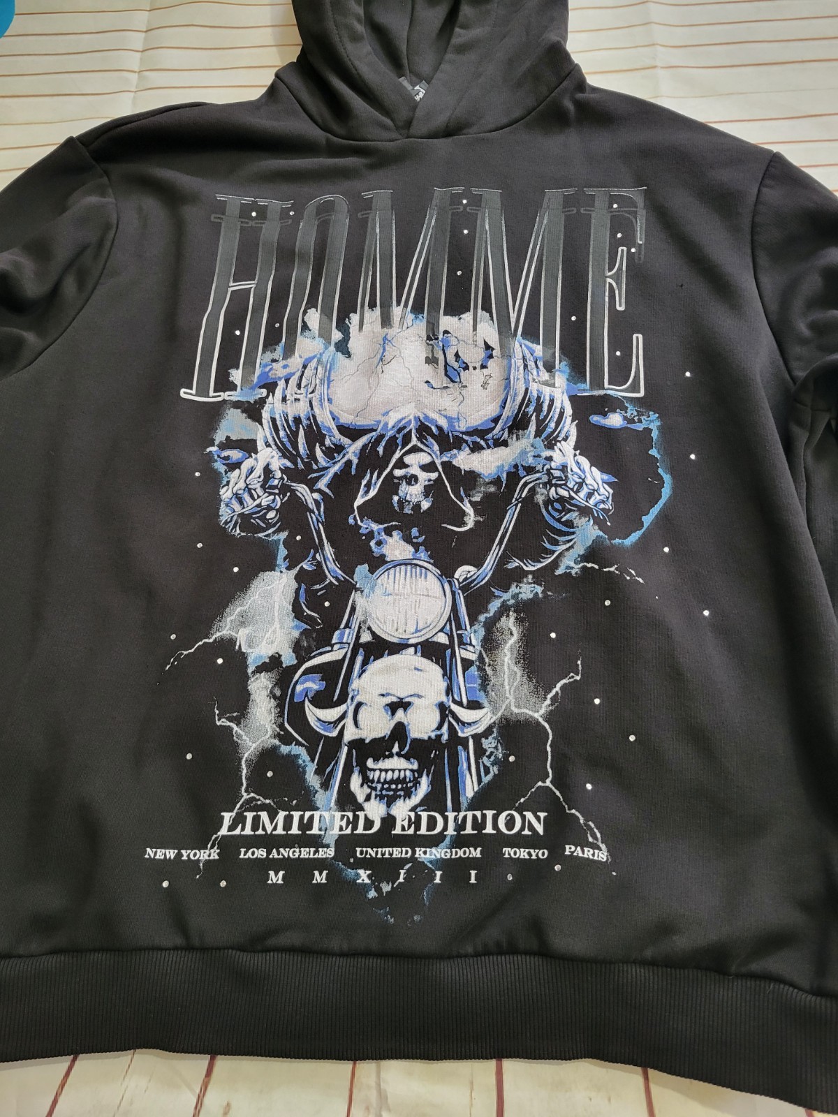 Homme Boohoo Man Skull Print Limited Edition Black Hoodie Sweatshirt Large image 3