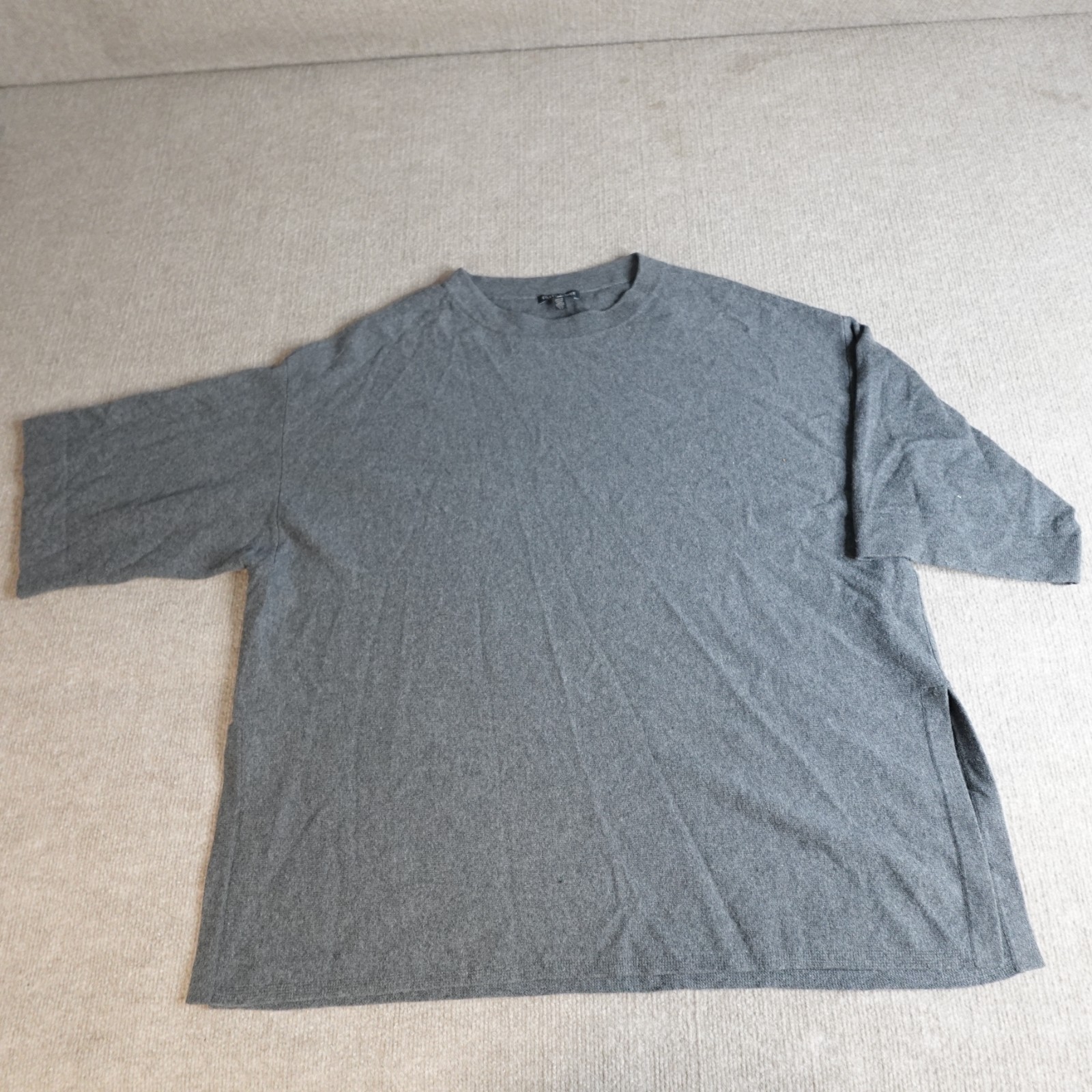 Eileen Fisher Womens Sweater Small Gray 100% Wool Oversized Short Sleeve