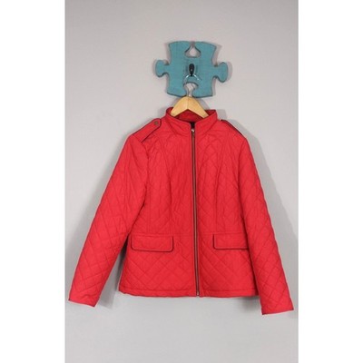 Talbots Quilted Red Jacket Size Medium Zipper Front