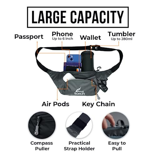 Men's Tactical Fanny Pack with Compass - Dark Grey Survival Waist Bag  