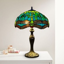 Lampada da tavolo in vetro colorato libellula verde stile Tiffany 16"