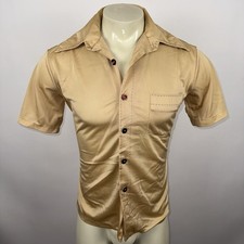 1970s Gem Sportswear Shirt Mens Nylon Knit Disco Butterfly Collar Shiny Medium