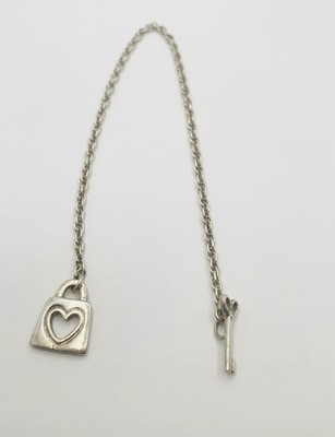 Vintage Steling Silver Oval Link Bracelet  Lock Key  Braided Chain E2