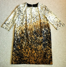 Womens Dress-ZARA-BASICS-cream/brown animal print silky lined Artsy Boho-M