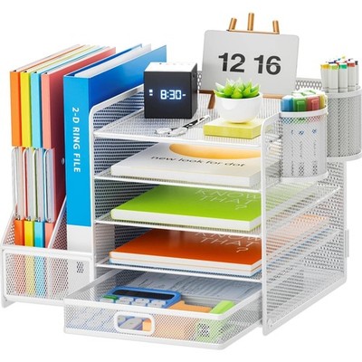 Schreibtisch Organizer Aktenhalter Papier Ablage Schublade Stiftehalter Weiß