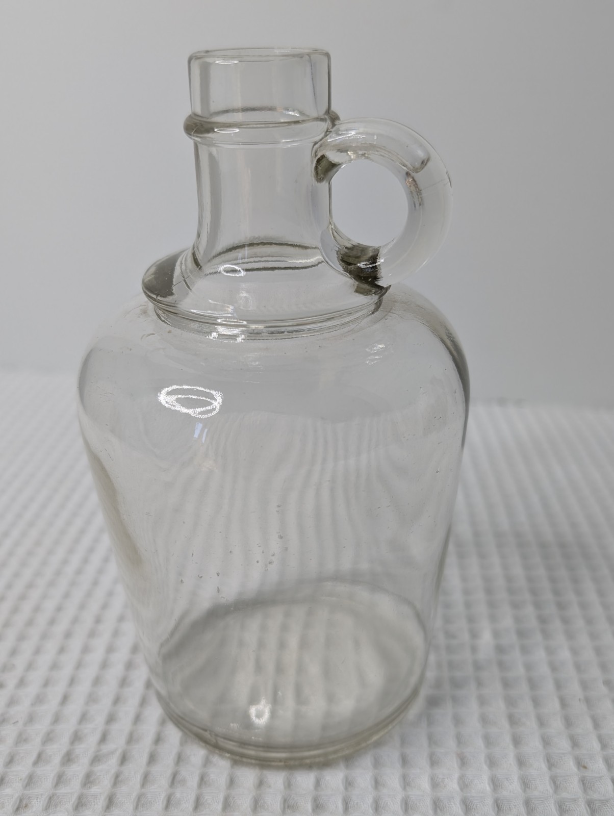 Vintage Small Glass Jug Bottle Clear Finger-Grip Handle 6.5"