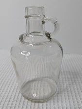 Vintage Small Glass Jug Bottle Clear Finger-Grip Handle 6.5" Tall Empty