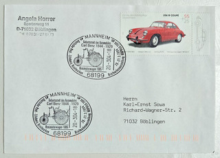 Umschlag mit 2x Sonderstempel " Carl Benz / Benz Motorwagen 1885 " BRD 2004