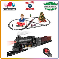 Remote Control Steam Locomotive Train Set with Carriages Long Tracks for Kids