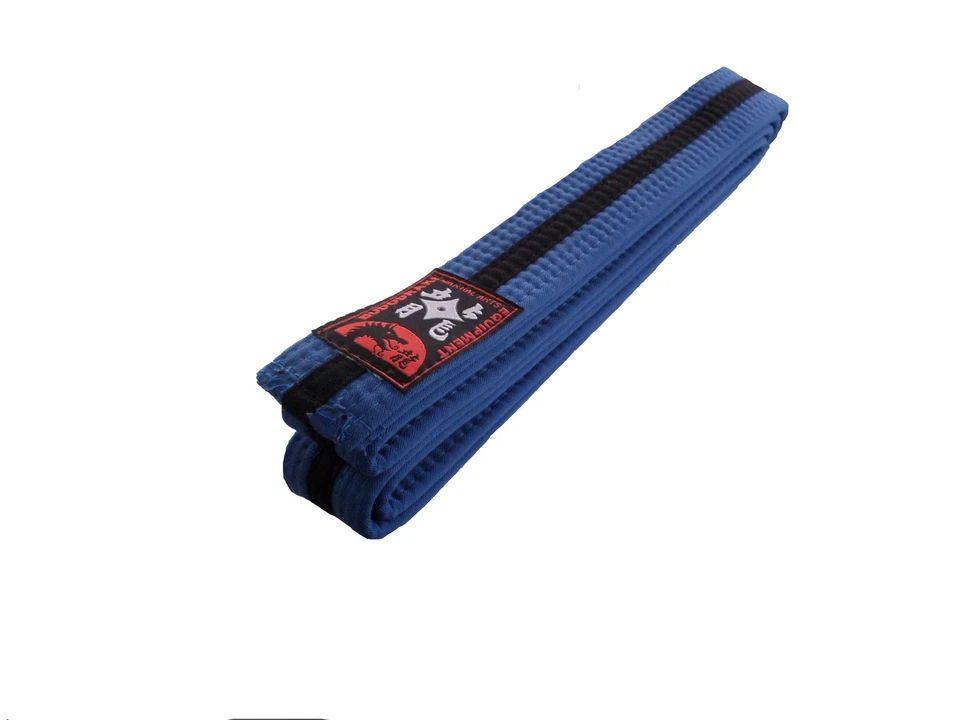 GÜRTEL Budogürtel Karate Judo Taekwondo Blau Schwarz Blau Mittelstreifen - Bild 1 von 1