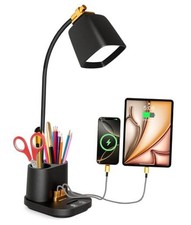Desk Lamp with 2 USB Charging Ports, Desk Lamp for with 2 USB 2 pen holders