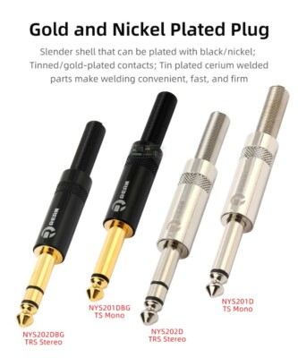 1Pcs Neutrik REAN Jack 6.35mm TRS Stereo 3 pole TS Mono 2 pole Plug Audio HiFi