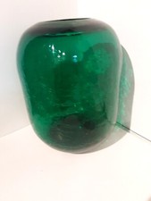 Large hand blown Emerald Green crackle glass Tumbler vase