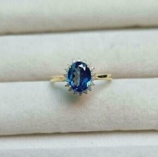 2.00Ct Oval In 14K Yellow Gold Plated Lab-Created London Blue Topaz Wedding Ring