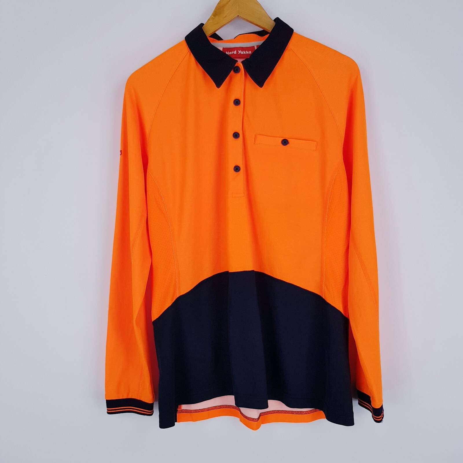 Hard Yakka Mens XL Fluro Orange Long Sleeve Polo Shirt New Without Tags-image