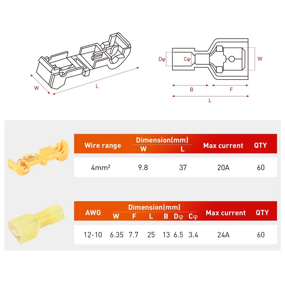 Nilight 120PCS Quick Splice Disconnect Wire Terminals T-Tap Spade Wire Connector - Image 3 of 4