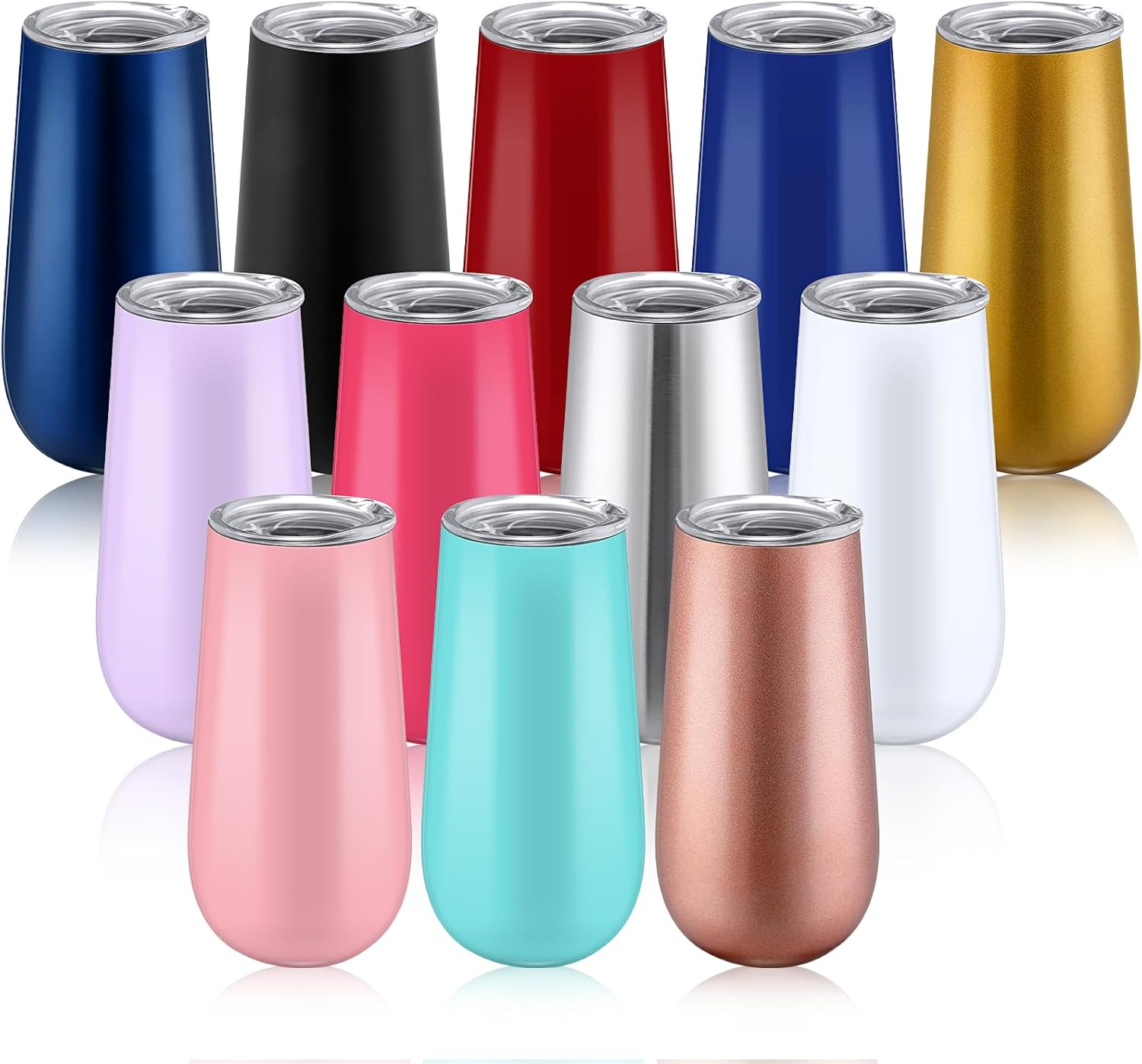 12 Pack Stemless Insulated Champagne Flute Tumbler with Lid, 6 Oz Double Insulat