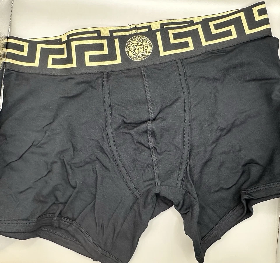 Versace Greco Boarder 2-Pack Black & Black Trunks/ Boxer Briefs Men Sz 4 (US S) - Image 2 of 4