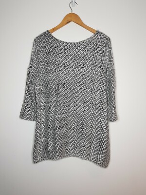 NEXT KLEID GRÖSSE 12 STRICK SCHWARZ WEISS SILBERFADEN TUNIKA WEITER AUSSCHNITT R8