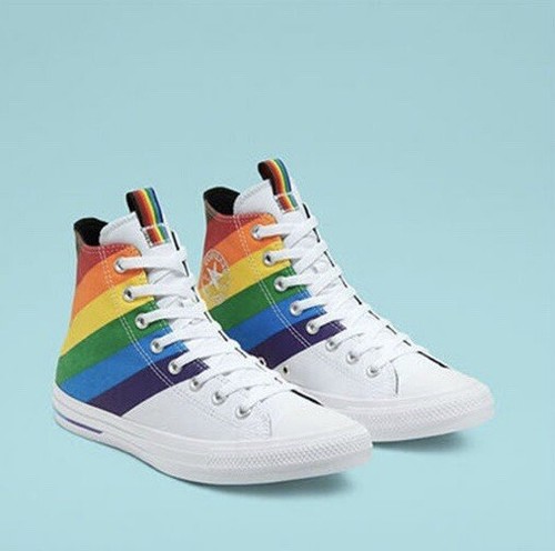 multicolored high top converse
