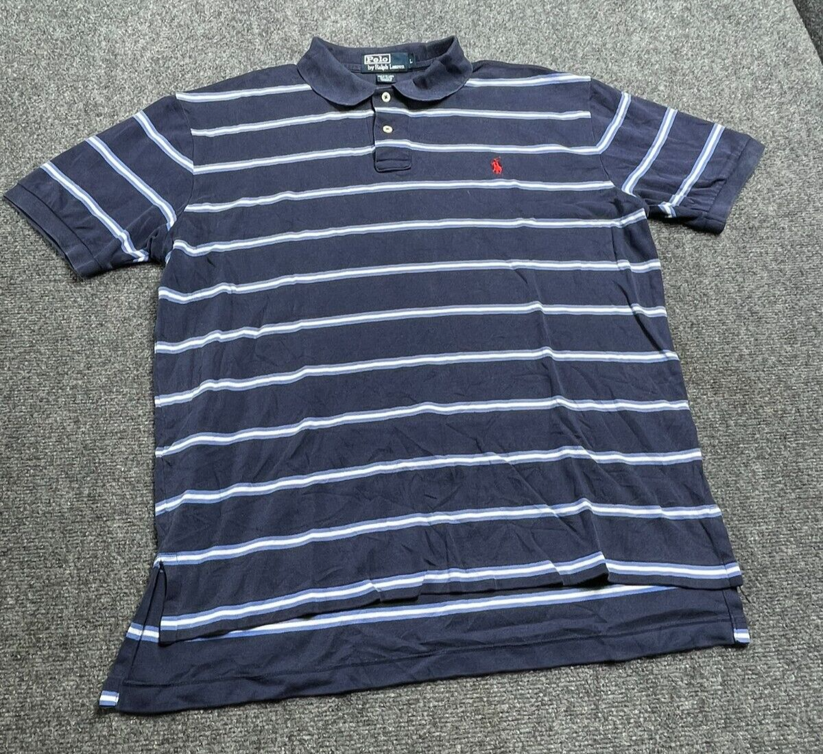 Polo Ralph Lauren Men's Shirt Navy Blue White Striped Short