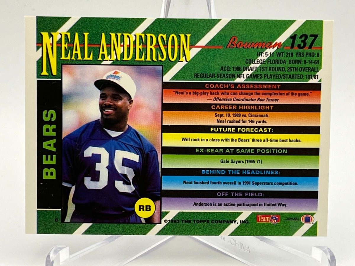 1993 Bowman NFL Football Card #137 Neal Anderson RB #35 Chicago