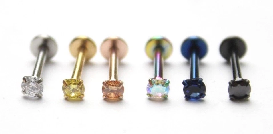 ROSE GOLD RAINBOW CZ Gem Helix Tragus Earing Stud Labret Bar Internally Threaded — 第 3/3 张图片