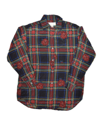 Rena Rowan Blouse Womens 8 M 100% Silk Shirt Plaid Floral Button Up Long Sleeve