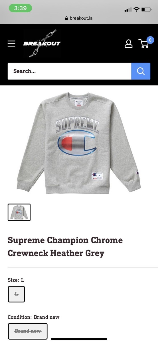 Supreme x Champion Chrome Crewneck SS19 (Heather Grey - Size