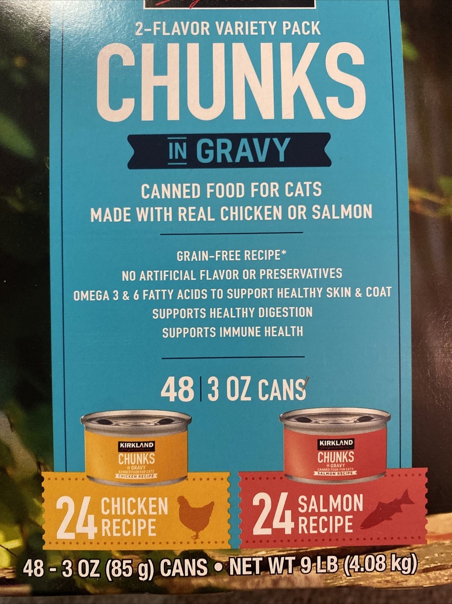 Kirkland Signature Canned Cat Food, Chunks in Gravy, Variety Pack, 3 Oz (48  Ct)