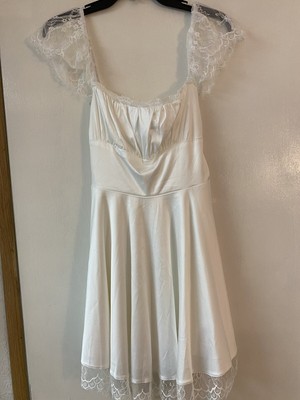 White Satin & Eyelash Lace Corset style Mini Dress Dress Up Festival New L Large