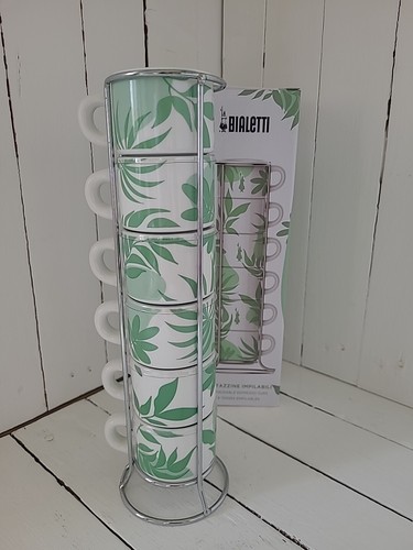 6 Bialetti Romantic Wild Moka Porcelain Stackable Espresso Cups Shot 60ml Green - Picture 3 of 12