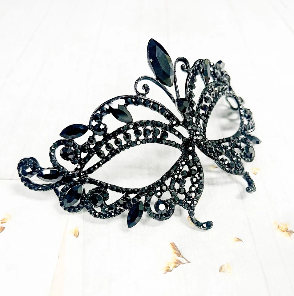 Black Masquerade Mask, Crystal Prom Mask, Black Butterfly Mask, Mardi Gras Mask - Image 2 of 4