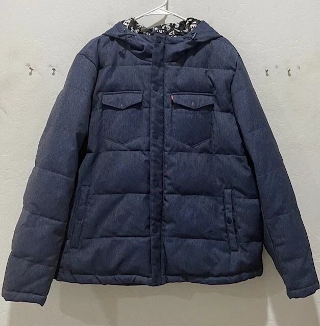 NWOT Men's Size XL Levi's Insulated Blue Canvas Denim Look Hooded Coat Damaged