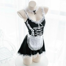 Femmes Sexy Dentelle Nuit Mini Robe Soubrette Costume Sous Lolita String Collier