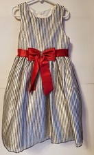 Pretty American Princess Dress Black/White Stripe w/Red Bow  Tie Size 7