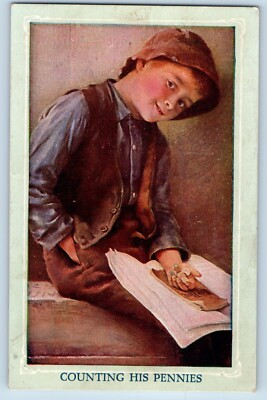 #ad #ad Boy Postcard Counting His Pennies Osseo Wisconsin WI 1910 Posted Antique $6.32