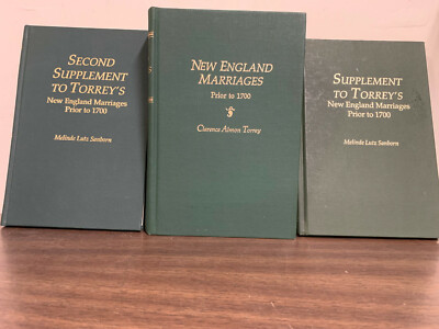 Torrey's New England Marriages Prior to 1700 Plus Supplement one and two
