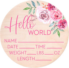Hello World Sign for Newborn Baby Birth Stat Sign Floral Baby Sign for Hospital