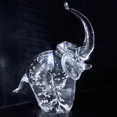 Glass Elephant Figurine 6.5'' Clear Glass Bullicante Bubbles Heavy!