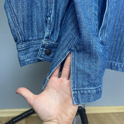 Levi’s Vintage 90s Men’s Blue Herringbone Denim Hooded Anorak Jacket – Size M - Picture 12 of 21