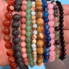 Set of 10 Natural Gemstone Round Beads Strands 15" Sizes 6,8,10 mm 14oz  B9