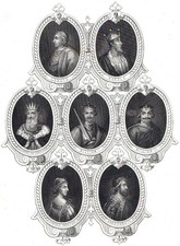 PORTRAITS FROM ANCIENT COINS 1850 Canute, Harold ANTIQUE ENGRAVING #1