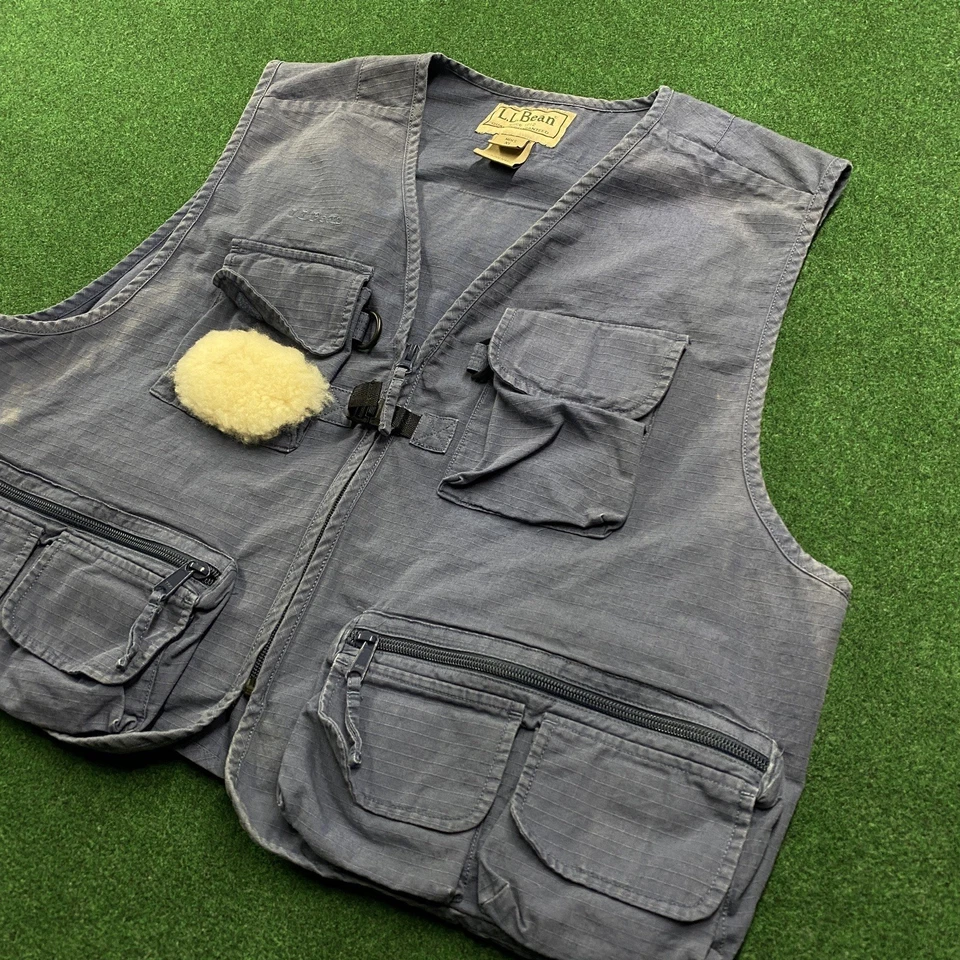 Vintage L.L. Bean Fishing Vest Mens XL Blue Mesh Utility Fly Pockets Full Zip - Image 2 of 4
