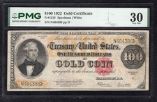 FR. 1215 1922 $100 &ldquo;BENTON&rdquo; GOLD CERTIFICATE CURRENCY NOTE PMG VERY FINE-30