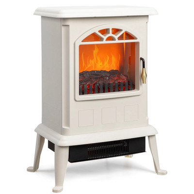 Electric Fireplace Stove,1500W Infrared Heater with 3D Realistic Flame White