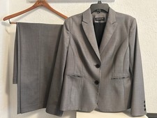 Jones New York Gray Petite 14P/10P 2pc Pant Suit 2-Button Lined Solid Poly/Rayon