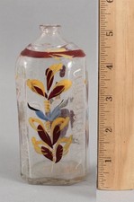 RARE Small Antique 18thC Hand-Painted Enamel STIEGEL Blown Glass Bottle Decanter