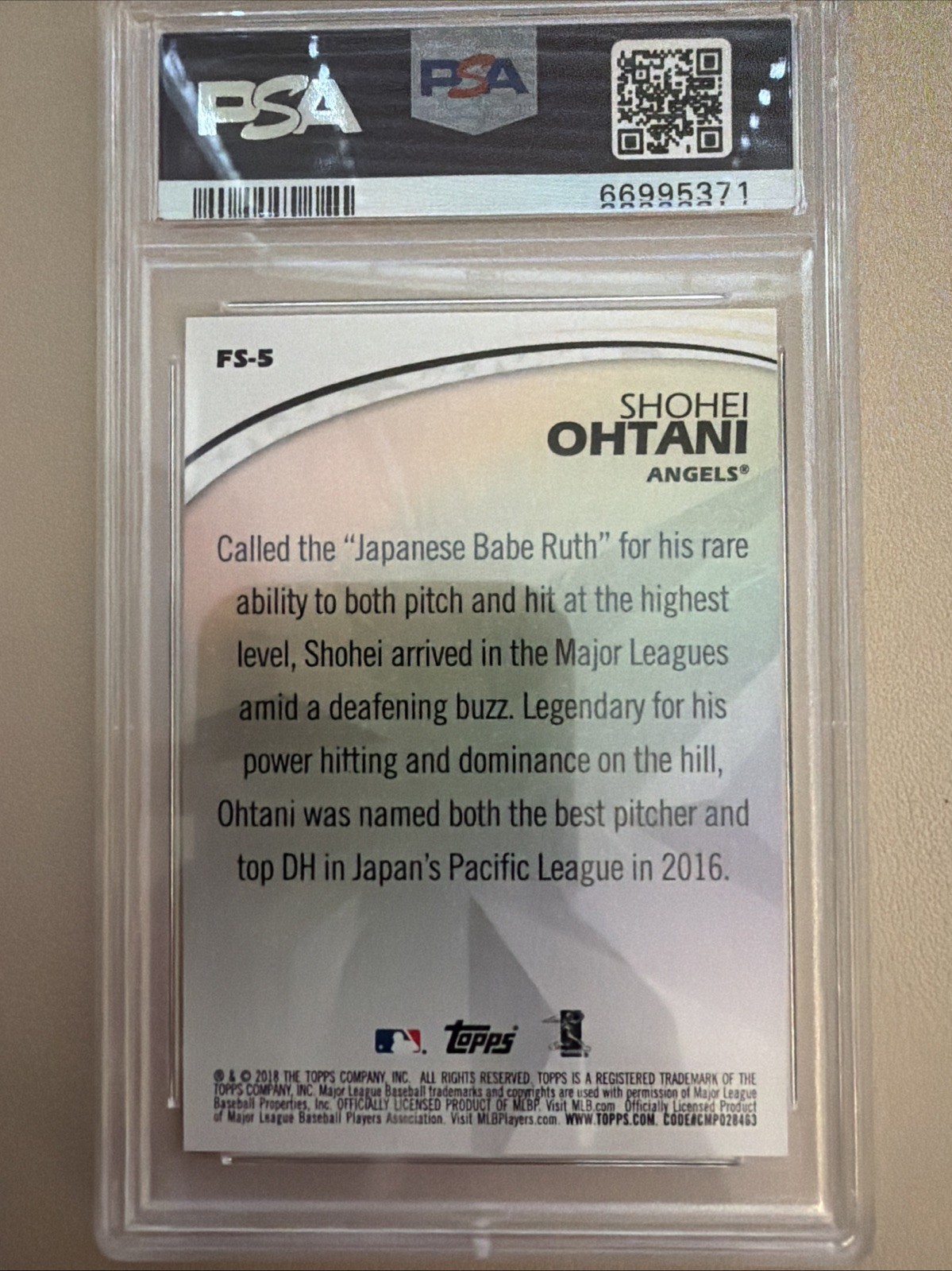 PSA 9 - 2018 Topps - Future Stars Shohei Ohtani #FS-5 (RC) view 2
