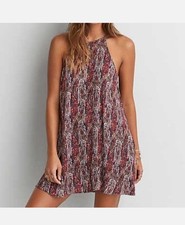 American Eagle Paisley Swing Dress Red Boho Halter ** Medium  **